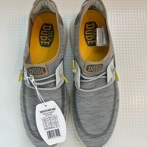 Hey Dude Light Grey Knit Slip-On Loafers with Yellow Insole Accents